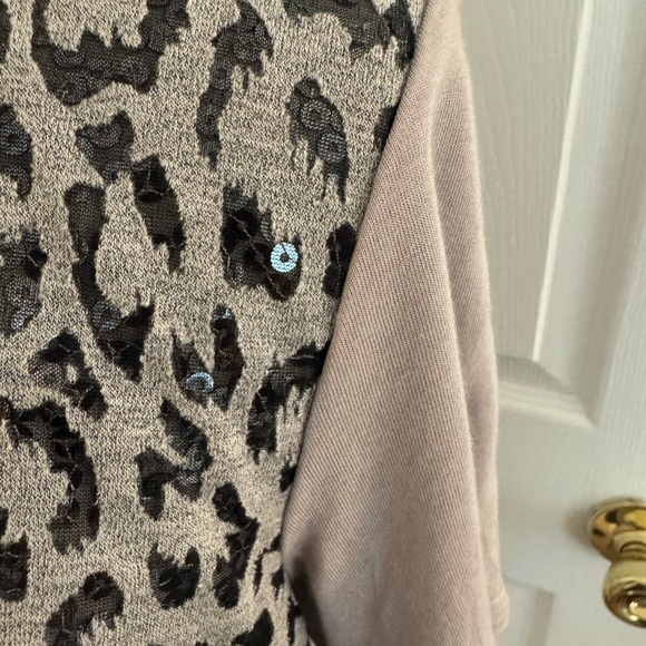 Loft Leopard Print Sequin Underlay Top, Medium Gray/Black - Picture 3 of 6